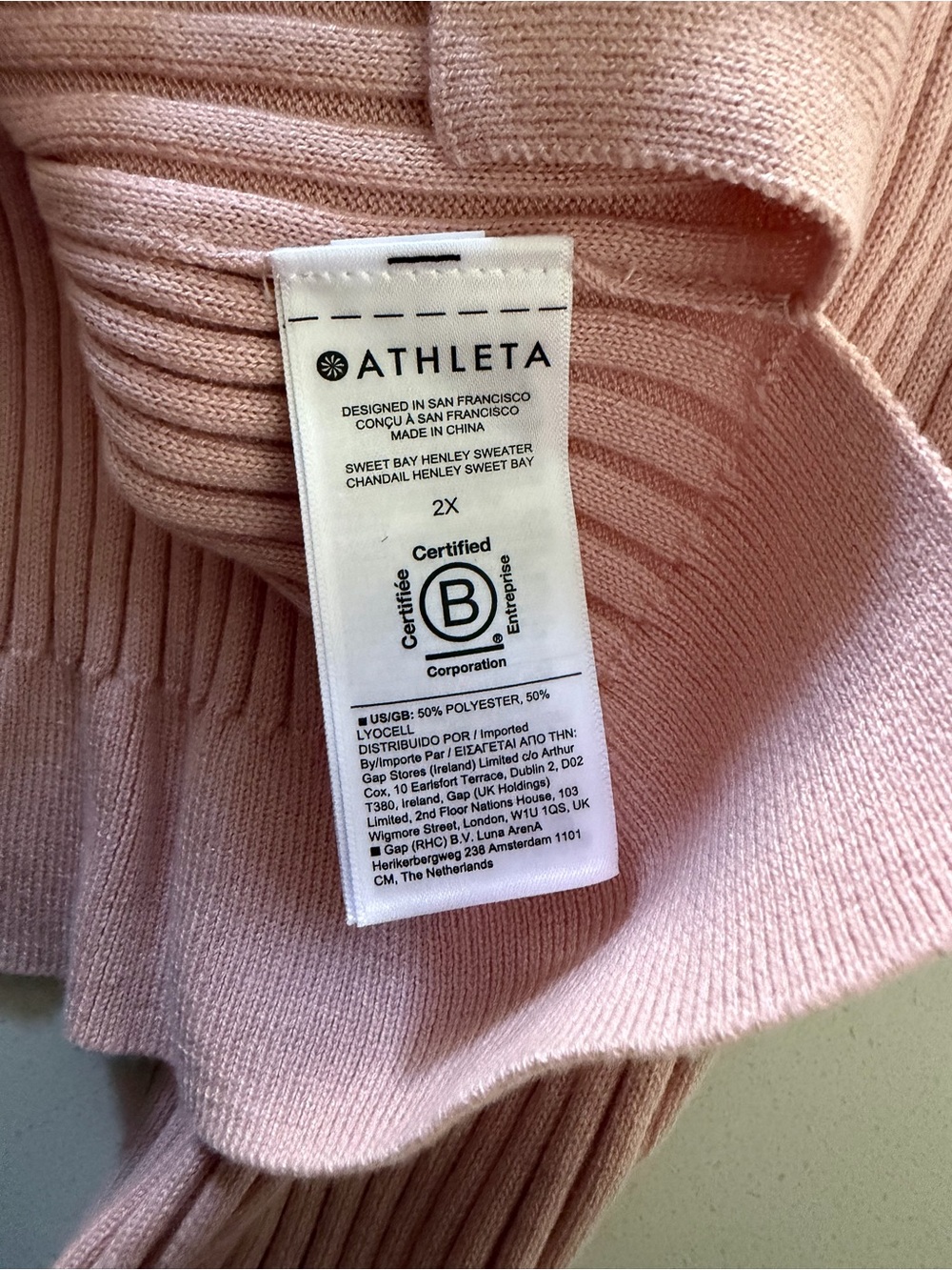 Athleta Sweet Bay Henley Ribbed Collared Neck Buttons Pullover Sweater Pink 2X - Picture 6 of 7